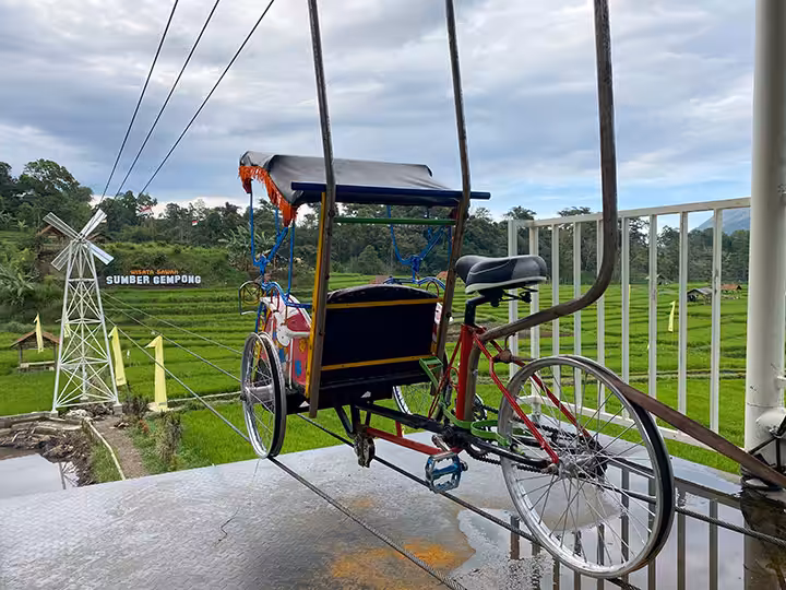 wahana becak gantung Wisata Sawah Sumber Gempong