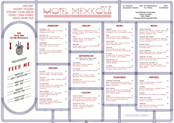 harga menu Motel Mexicola Bali