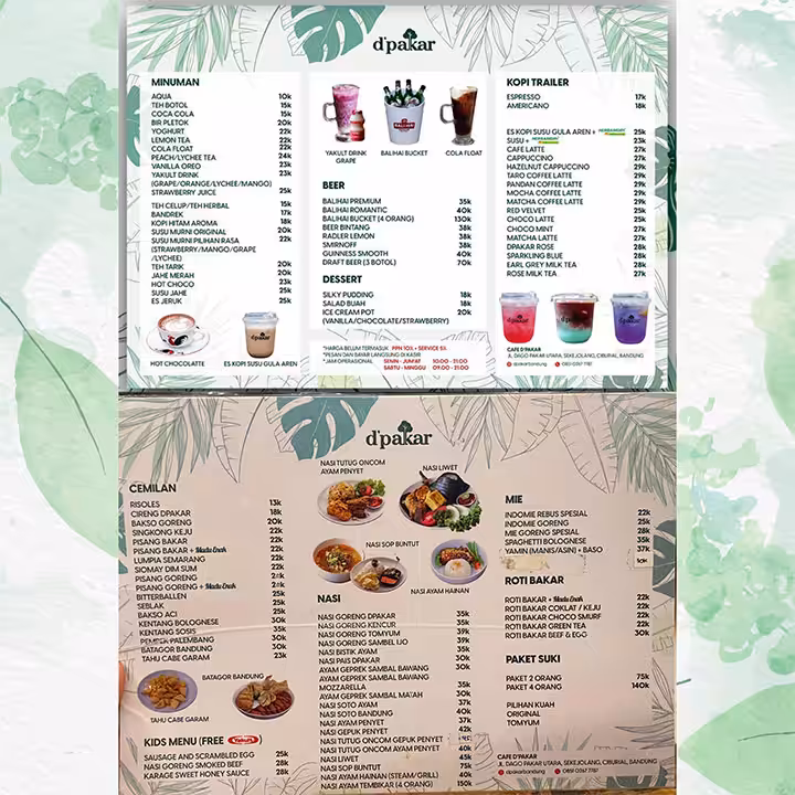 harag menu di cafe dpakar bandung