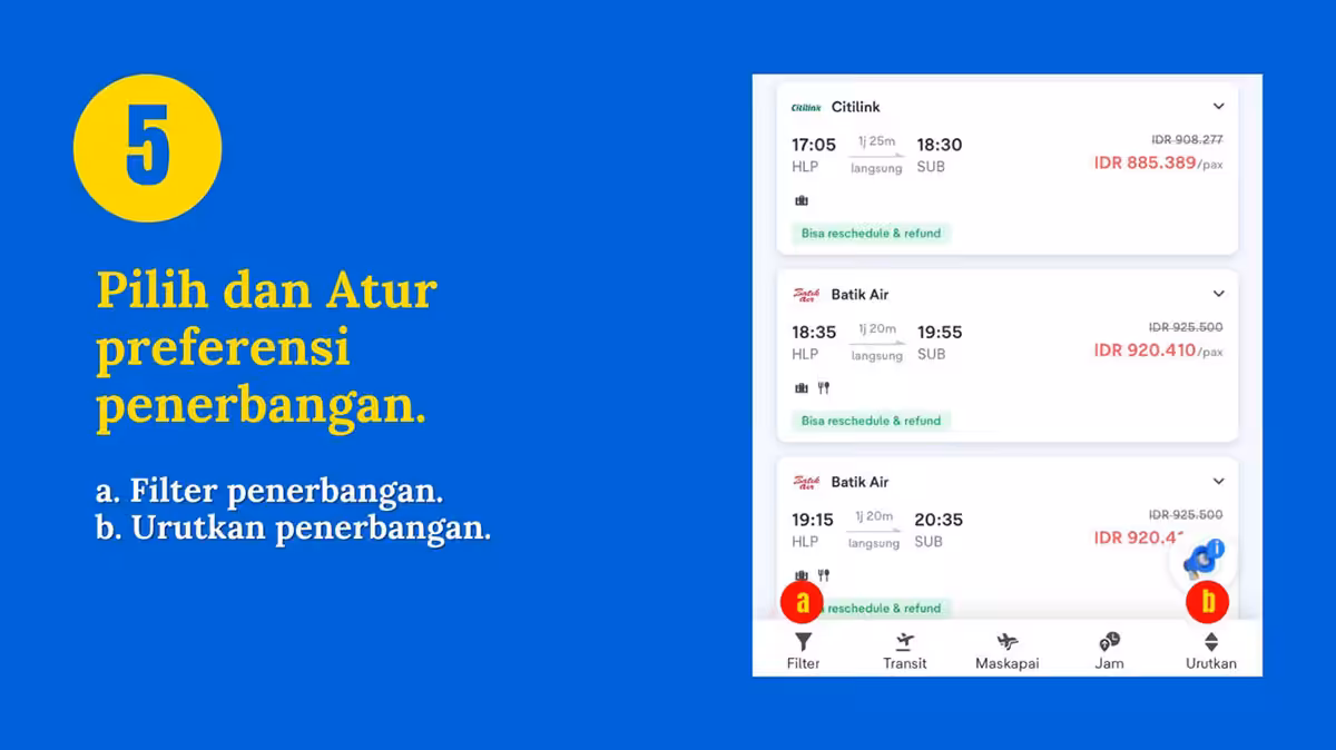 Pilih dan Atur Preferensi Penerbangan