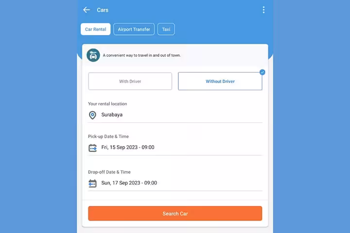 cara sewa mobil di Traveloka